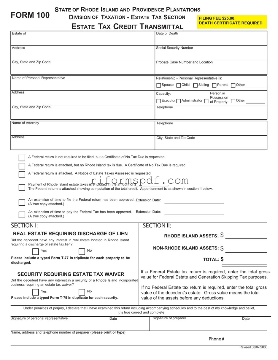 Blank Rhode Island 100 PDF Template