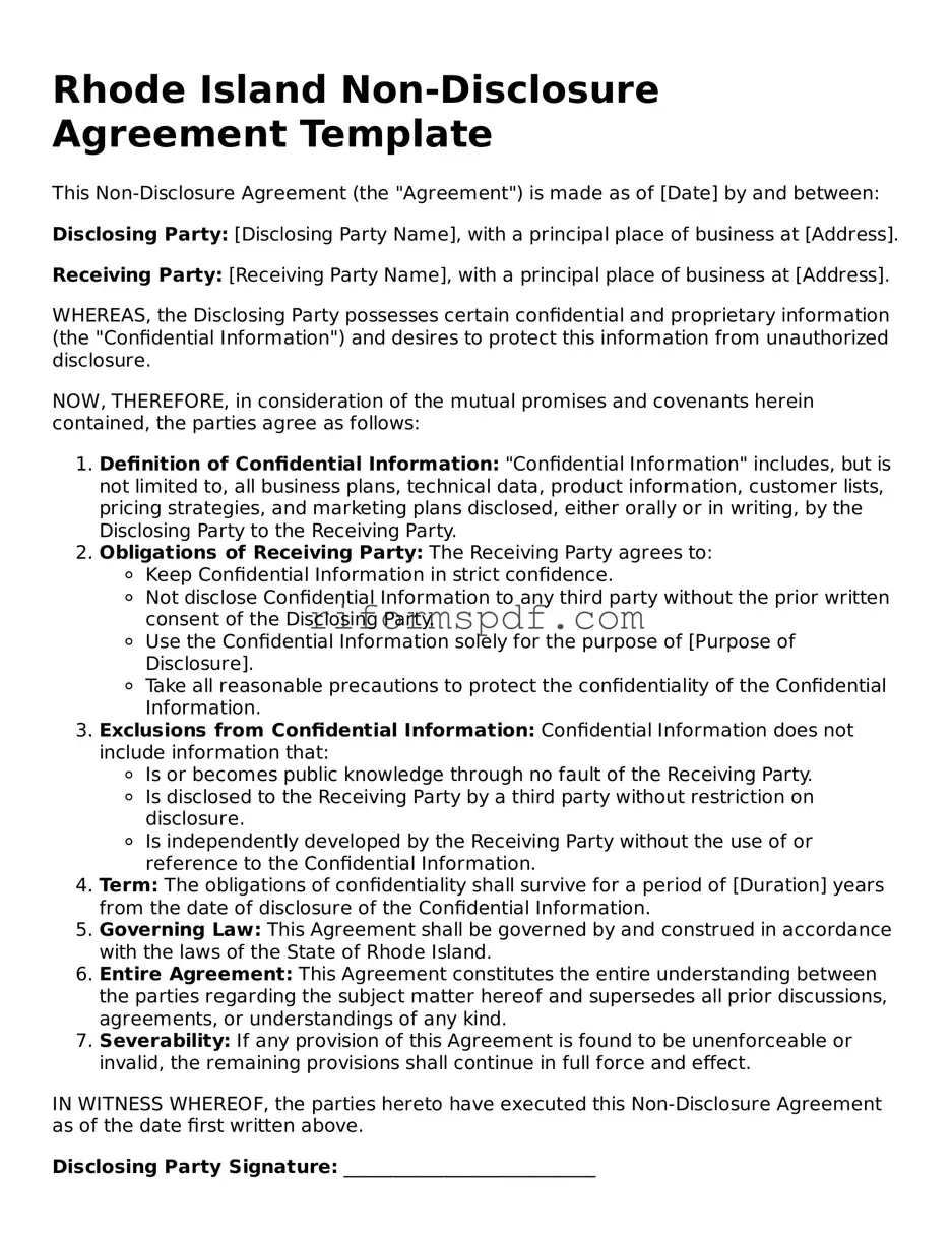 Printable  Non-disclosure Agreement Form for Rhode Island