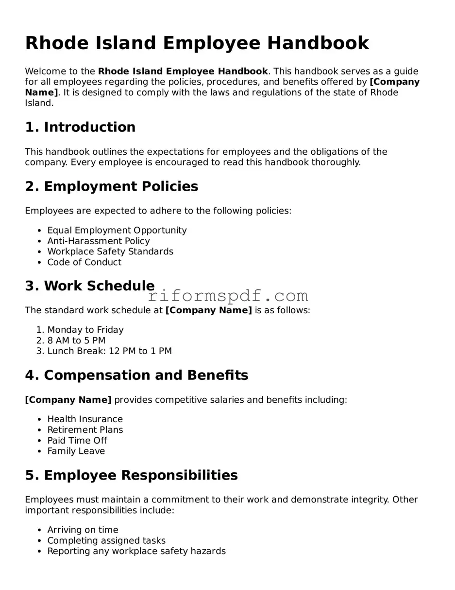 Printable Employee Handbook Form for Rhode Island