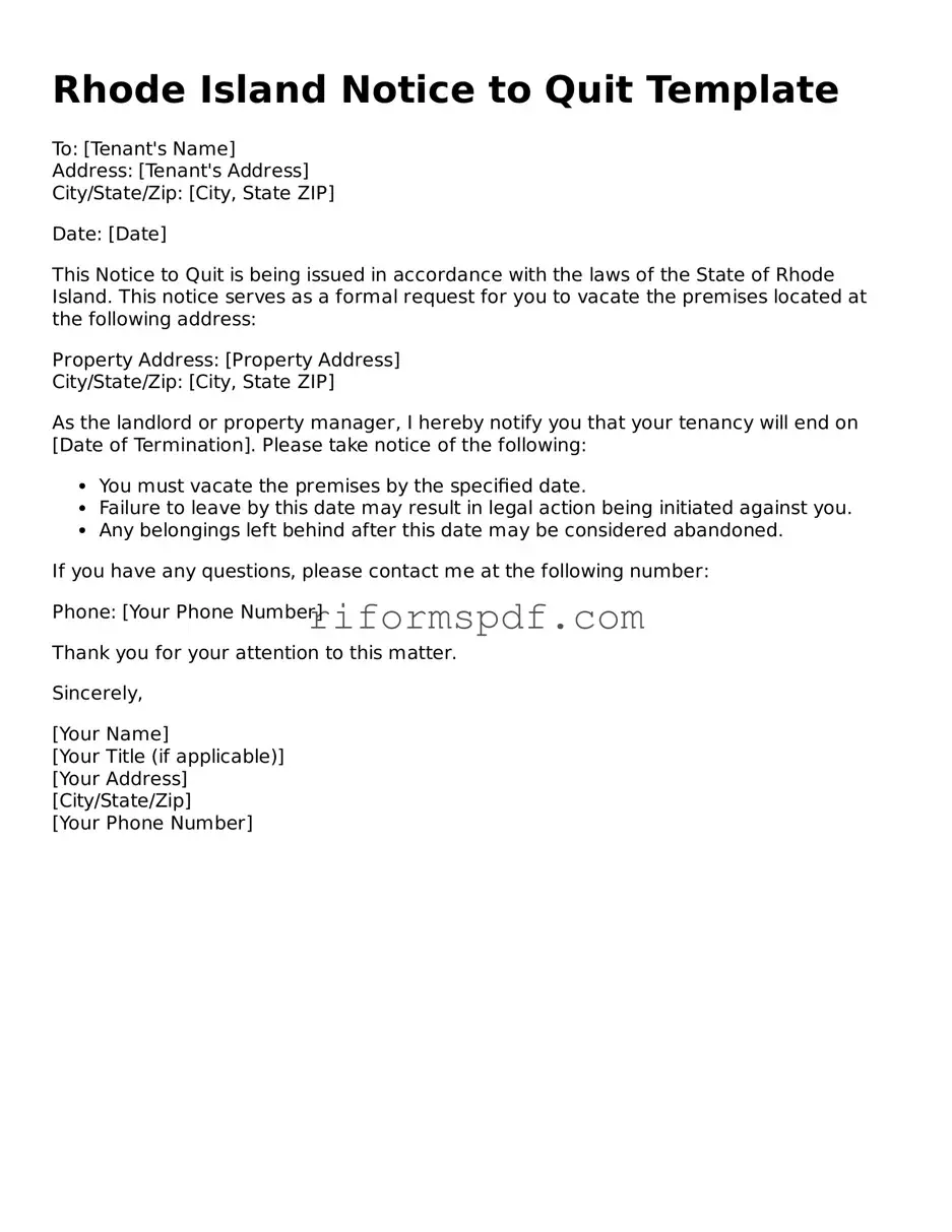 Printable Notice to Quit Form for Rhode Island