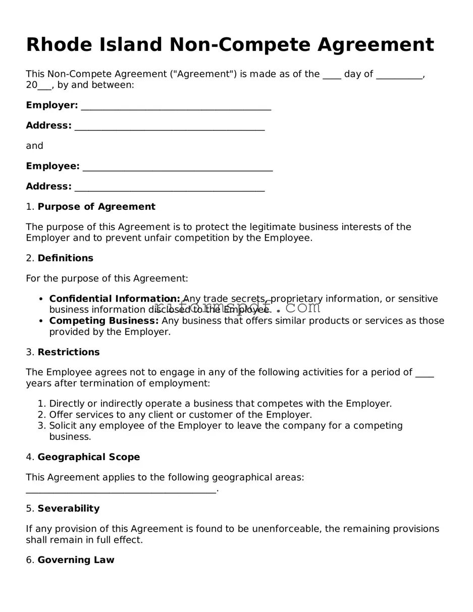 Printable  Non-compete Agreement Form for Rhode Island