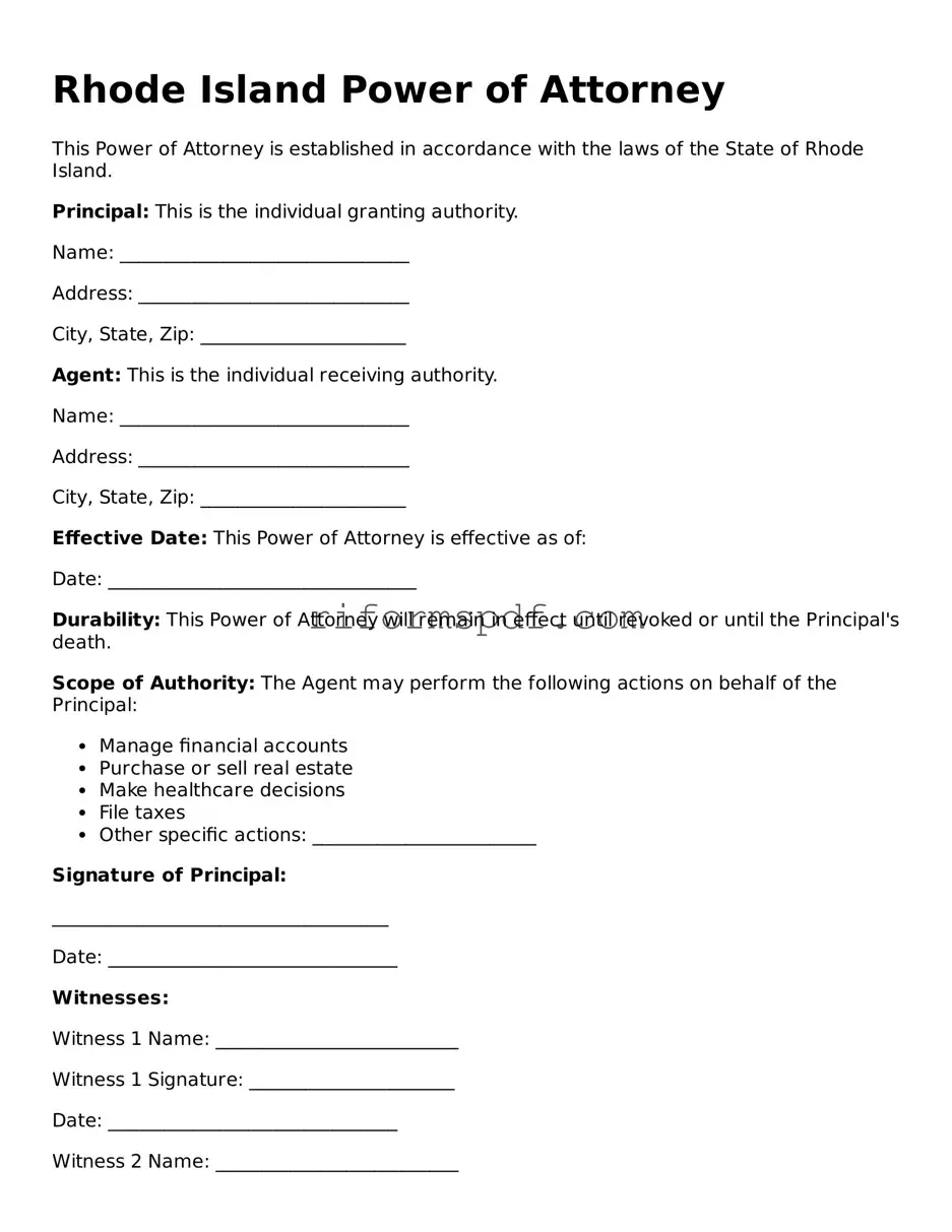 Printable  Power of Attorney Form for Rhode Island