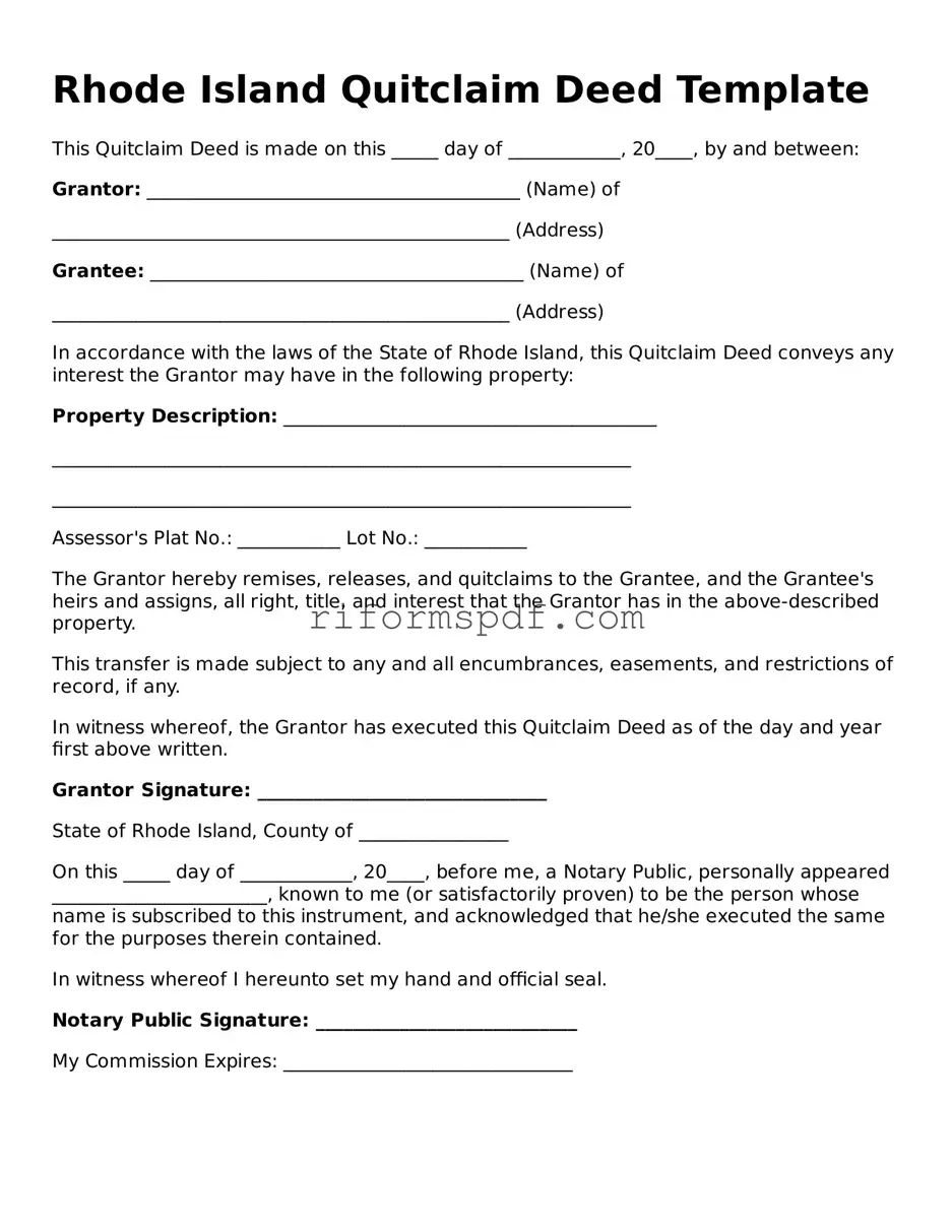 Printable Quitclaim Deed Form for Rhode Island