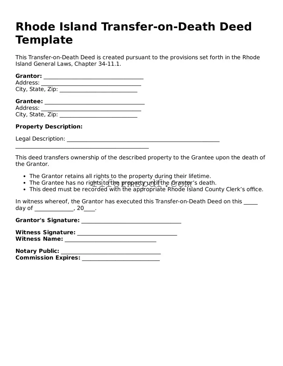 Printable Transfer-on-Death Deed Form for Rhode Island