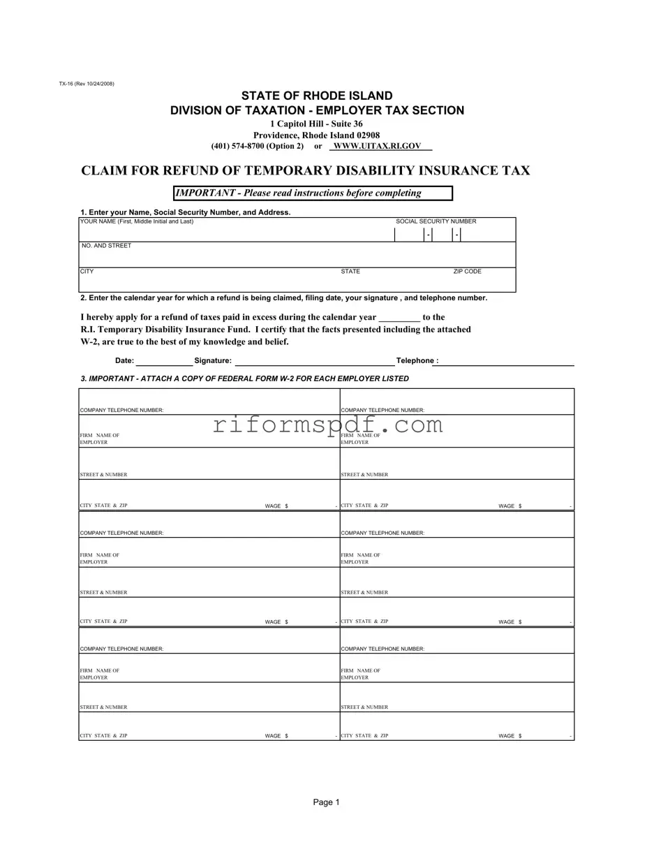 Blank Rhode Island Tx 16 PDF Template