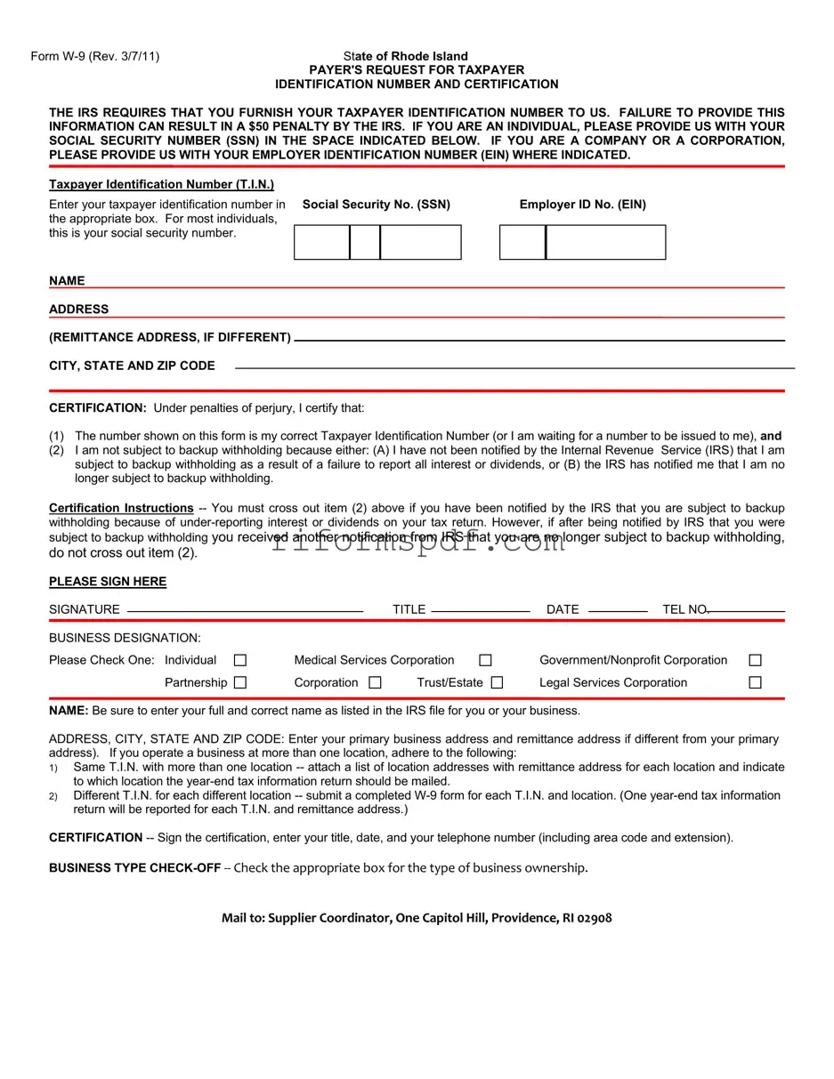 Blank Rhode Island W 9 PDF Template