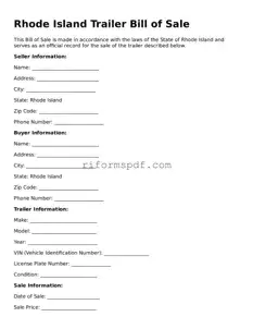 Printable  Trailer Bill of Sale Form for Rhode Island