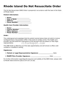 Printable  Do Not Resuscitate Order Form for Rhode Island