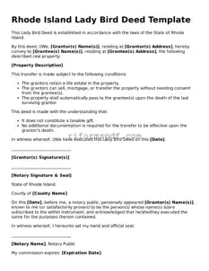 Printable  Lady Bird Deed Form for Rhode Island