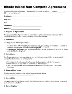 Printable  Non-compete Agreement Form for Rhode Island