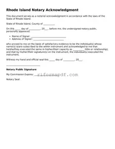 Printable  Notary Acknowledgement Form for Rhode Island