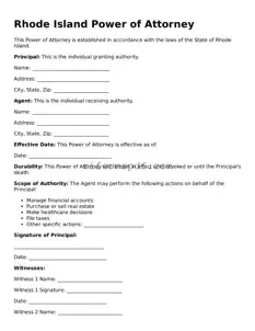 Printable  Power of Attorney Form for Rhode Island