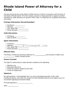 Printable  Power of Attorney for a Child Form for Rhode Island