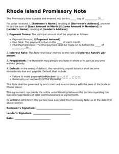 Printable  Promissory Note Form for Rhode Island