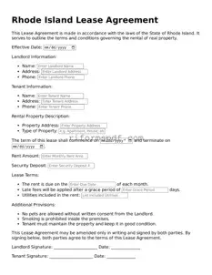 Printable  Lease Agreement Form for Rhode Island