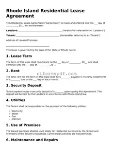 Printable  Residential Lease Agreement Form for Rhode Island