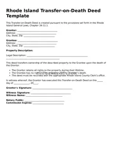 Printable  Transfer-on-Death Deed Form for Rhode Island